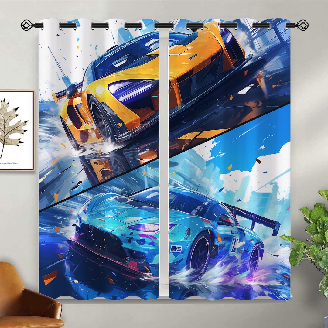 18TH CROZY Race Car Blackout Curtains for Girls Boy Home Decor, Racing Sports Speed Racing Game Grommet Thermal Insulated Drapes Darkening Window Curtain for Bedroom Living Room, 42 x 45 Inch