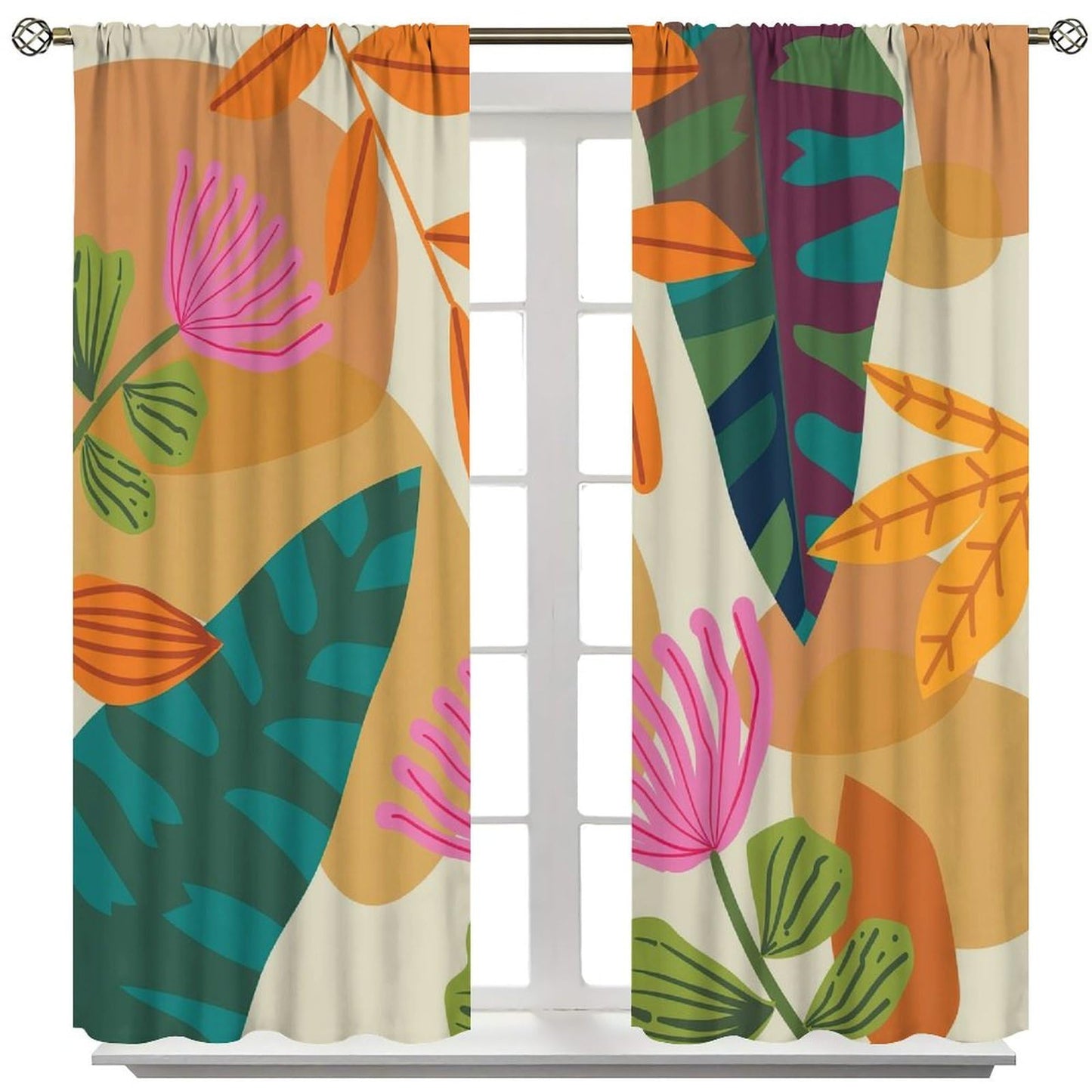 Nanacur Mid Century Leaves Flower Curtains, Boho Modern Abstract Tropical Leaf Floral Print Window Drapes, for Living Room Bedroom 42" W X 45" L (Decorative)