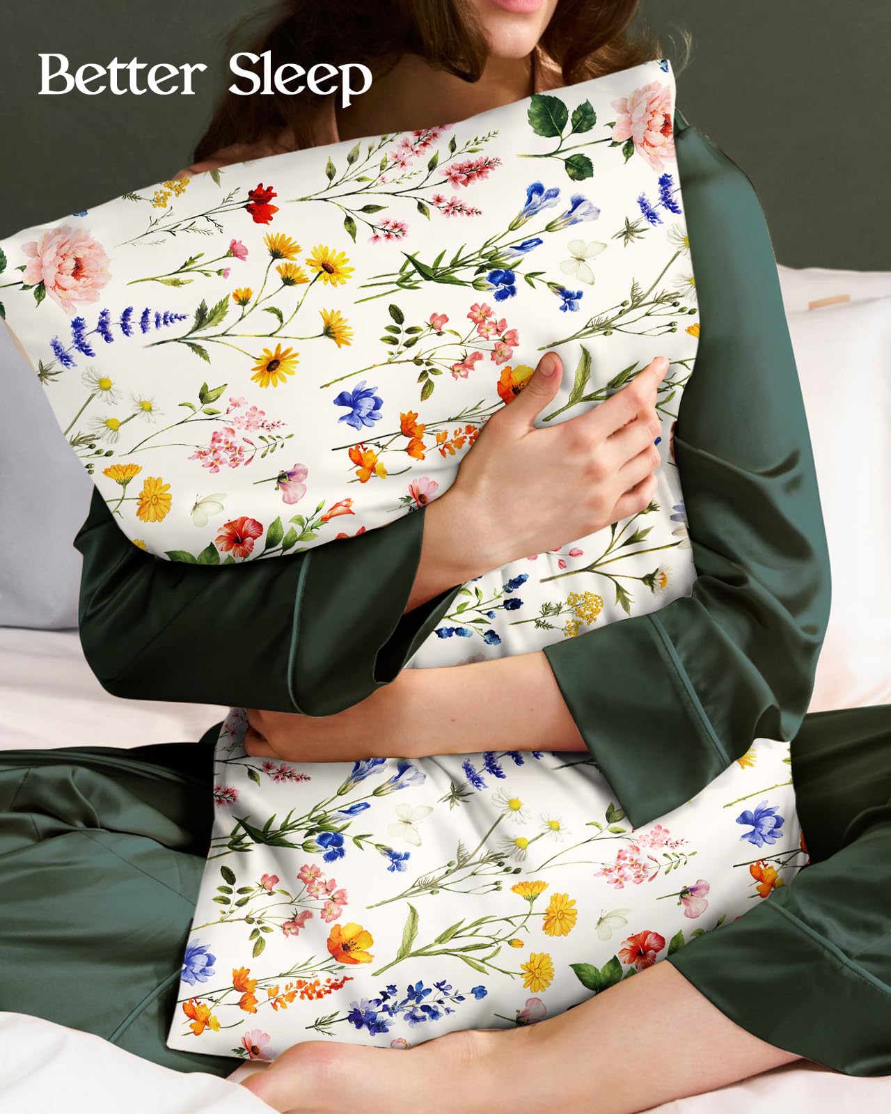Miss Adola 2 Pack Mulberry Silk Pillowcase for Hair and Skin - Standard Size 20 x 26 Inches with Hidden Zipper Beige Flower 19 Momme Soft Sleeping Silk Pillow Case for Women, Moms