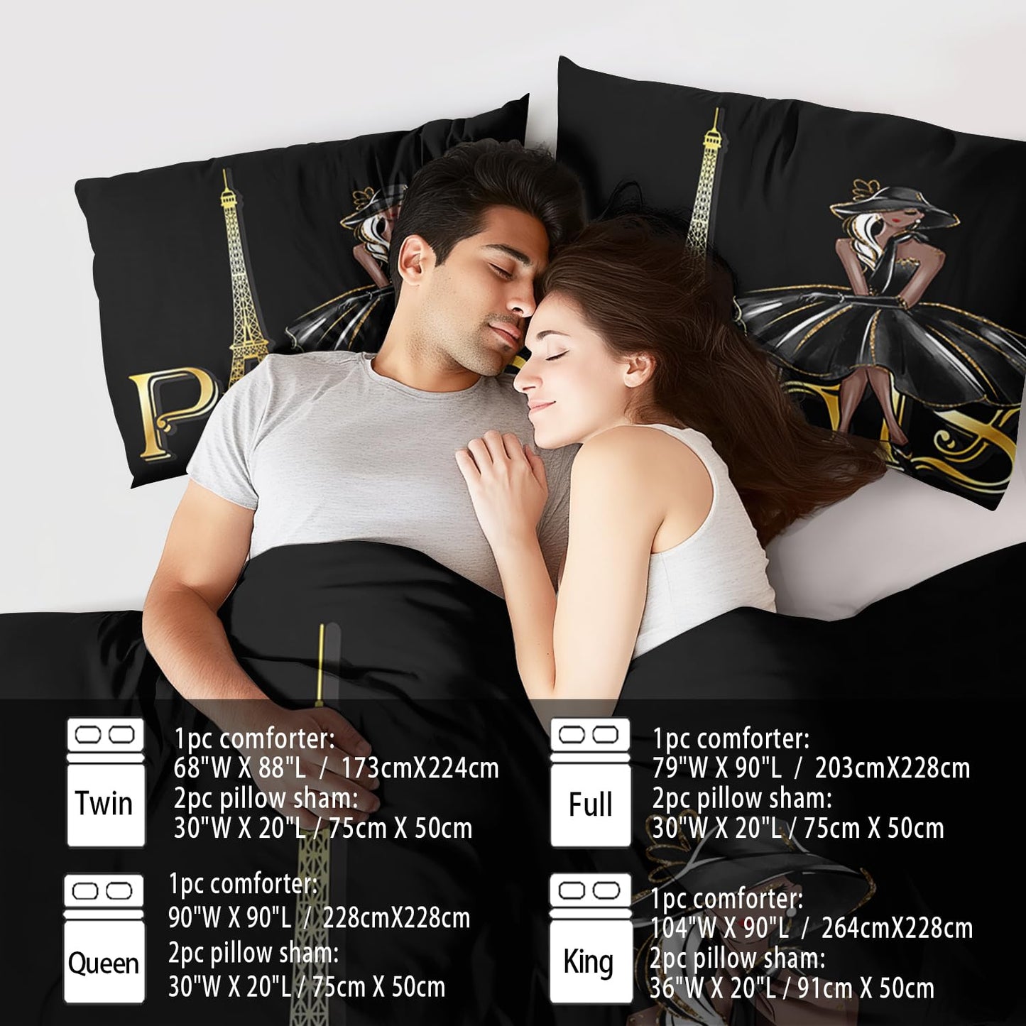 llyxsesty Paris Comforter Set Queen Fashion Girl Comforter for Couple Paris Bedding Set Girls Gold Eiffel Tower Bedding Women Boho Quilt Fashion Aesthetic Room Decor Elegant Home Decor