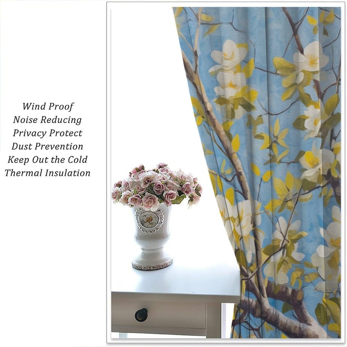 SOPIYRIO Farmhouse Flower Branch Blackout Window Curtains Beautiful Flowers Tree Rod Pocket Curtains for Bedroom Thermal Insulating Drapes for Living Room 2 Panels, Each 21 W x 45 L inch