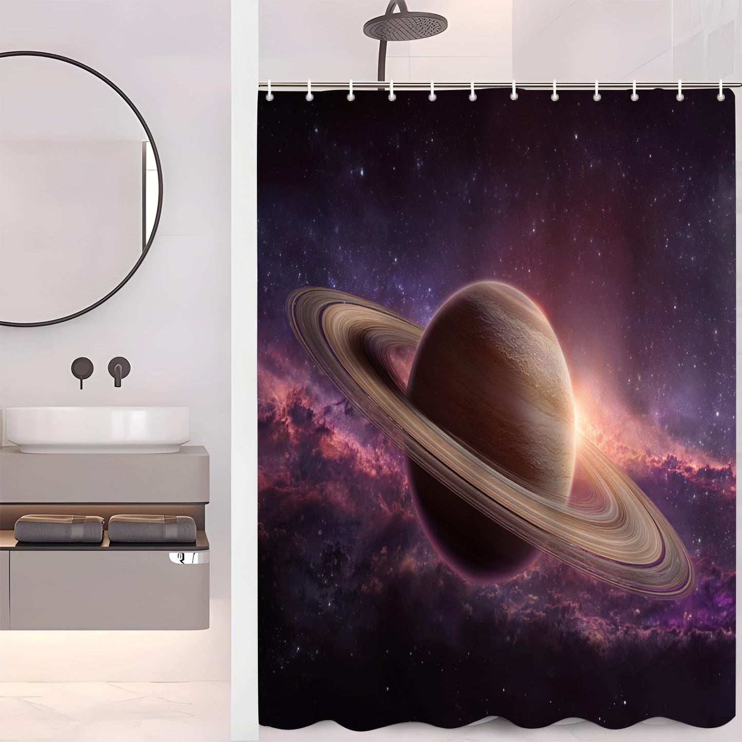 ZROLUW Saturn Waterproof Curtain 72" W x 72" L Starry Sky Galaxy Planet Polyester Fabric Cloth Shower Curtains for Bathroom Decoration