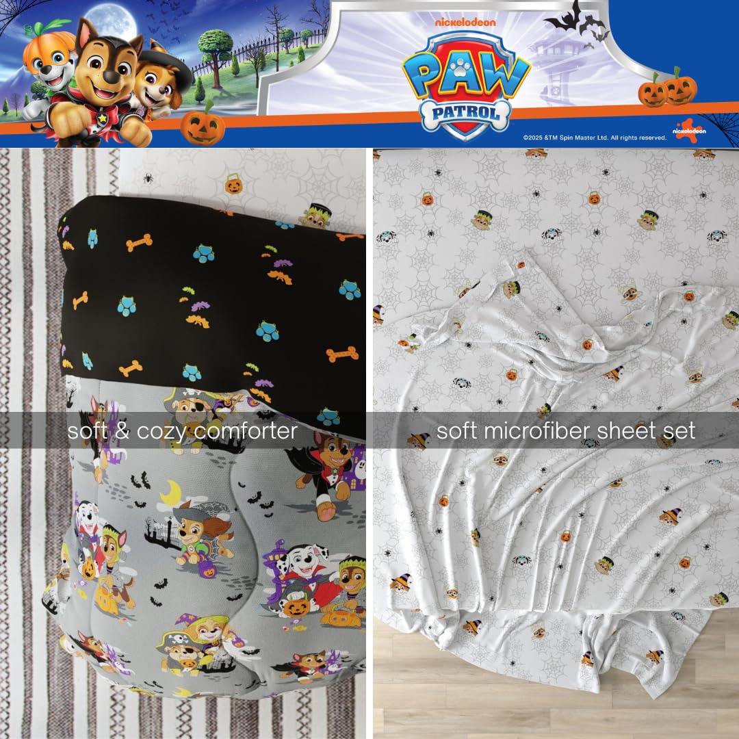 Paw Patrol Kids Halloween Bedding 5 Piece Super Soft Cozy Reversible Comforter and Sheet Set with Sham, Twin, (Officially Licensed Product) By Franco