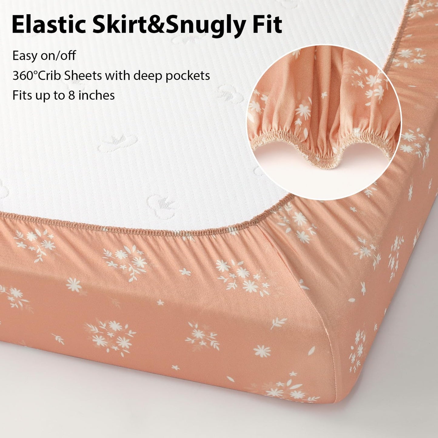 FIEMOL Baby Crib Sheets Girl, 3 Pack Toddler Bed Sheets for 52”x28” Standard Toddler Mattresses, Soft Microfiber Fitted Crib Sheets Neutral Orange Watercolor Flower