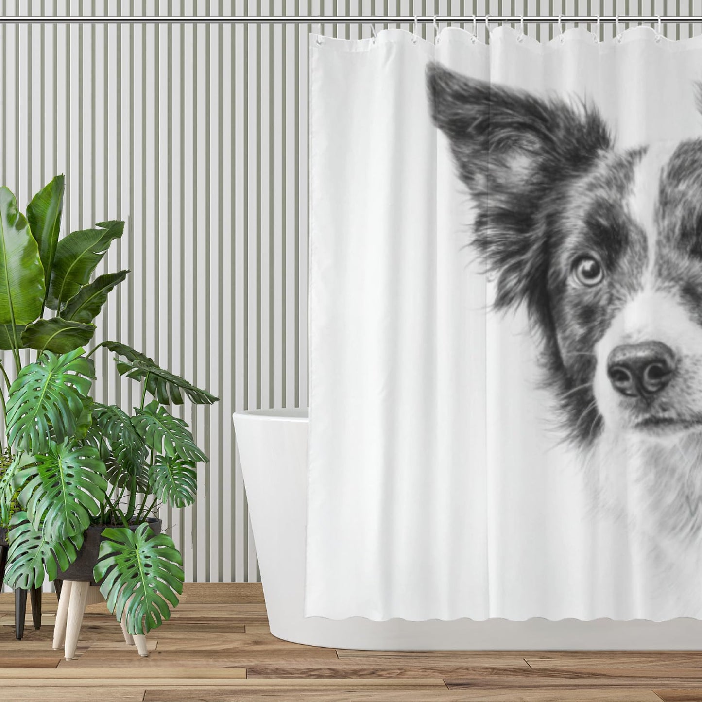 Wordatu Border Collie Shower Curtain Bathroom Set 72x72 Inches Taking a Bubble Bath Animal Bath Animal Pet Dog Art Home Decor 12 Hooks