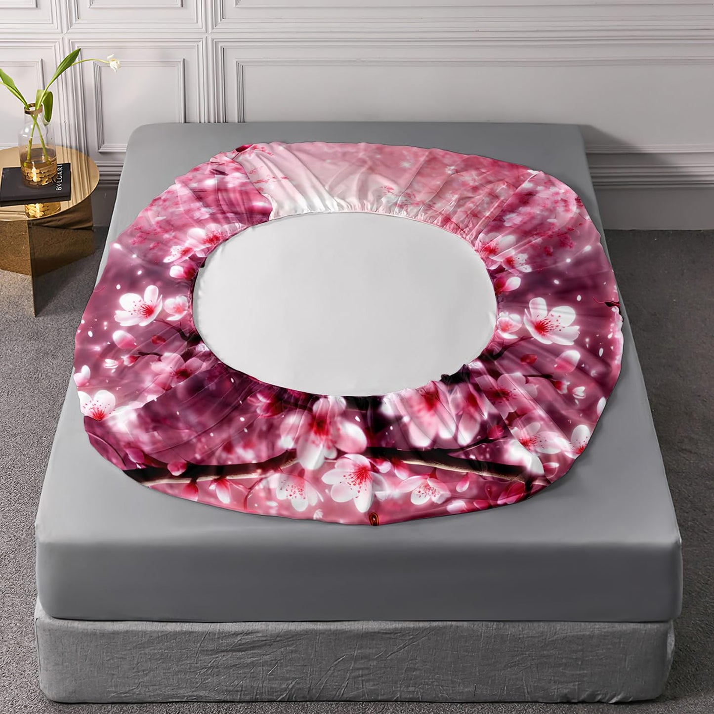 AILONEN Butterfly Butterfly Fitted Sheet Set for Girls,Pink Cherry Blossoms Butterflies Bedding Set Gifts Twin XL Size,Romantic Moments Bed Sheet Set for Cat Lovers,1 Sheet Set + 2 Pillowcase