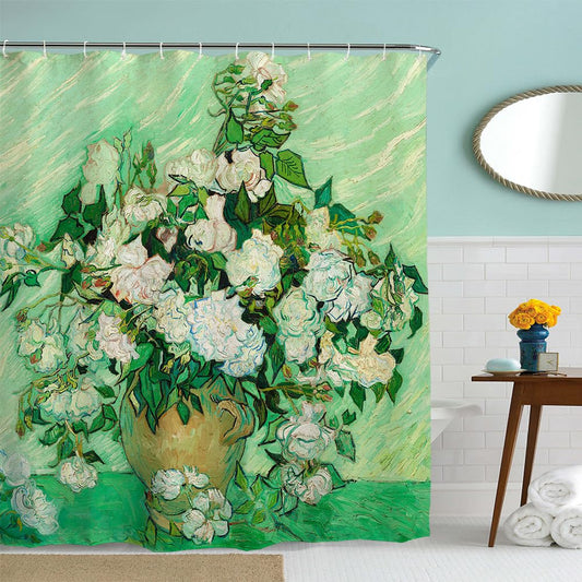 Sobrzy Van Gogh Shower Curtain for Bathroom with Hooks, Famous Art Long Cloth Fabric Shower Curtain Bath Van Gogh Decorations, 71Wx72L (Multi, 71x72 Inches, Roses)