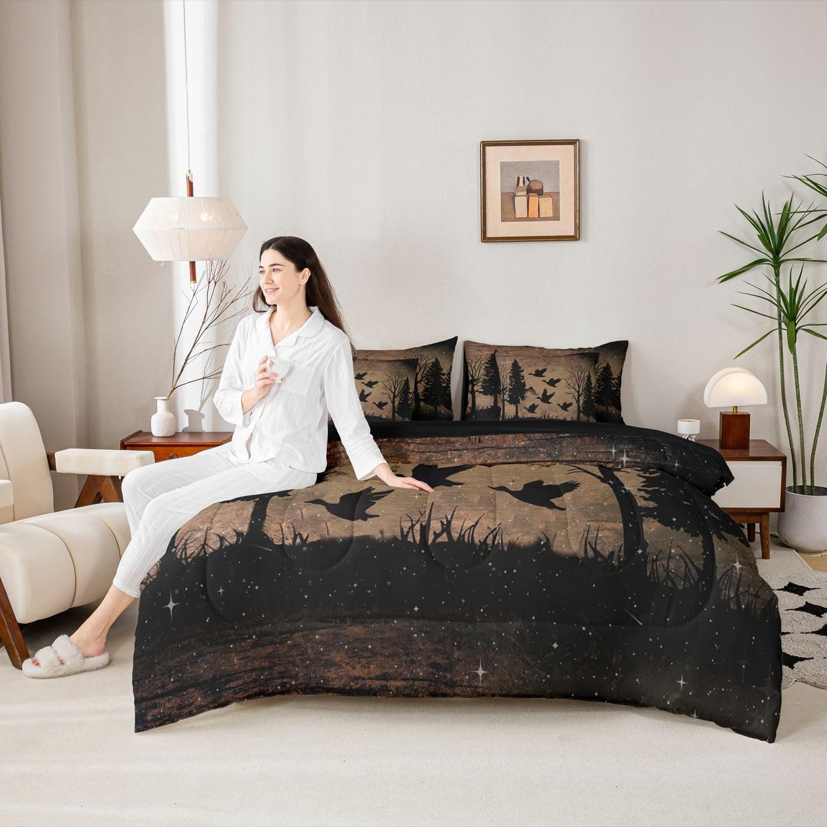 Feelyou Mallard Duck Queen Comforter Set with Sheets for Kids Boys Girls Hunting Duck 7 Pieces Bedding Set Rustic Farmhouse Woodland Bed in a Bag Country Animal Room Decor Soft Microfiber