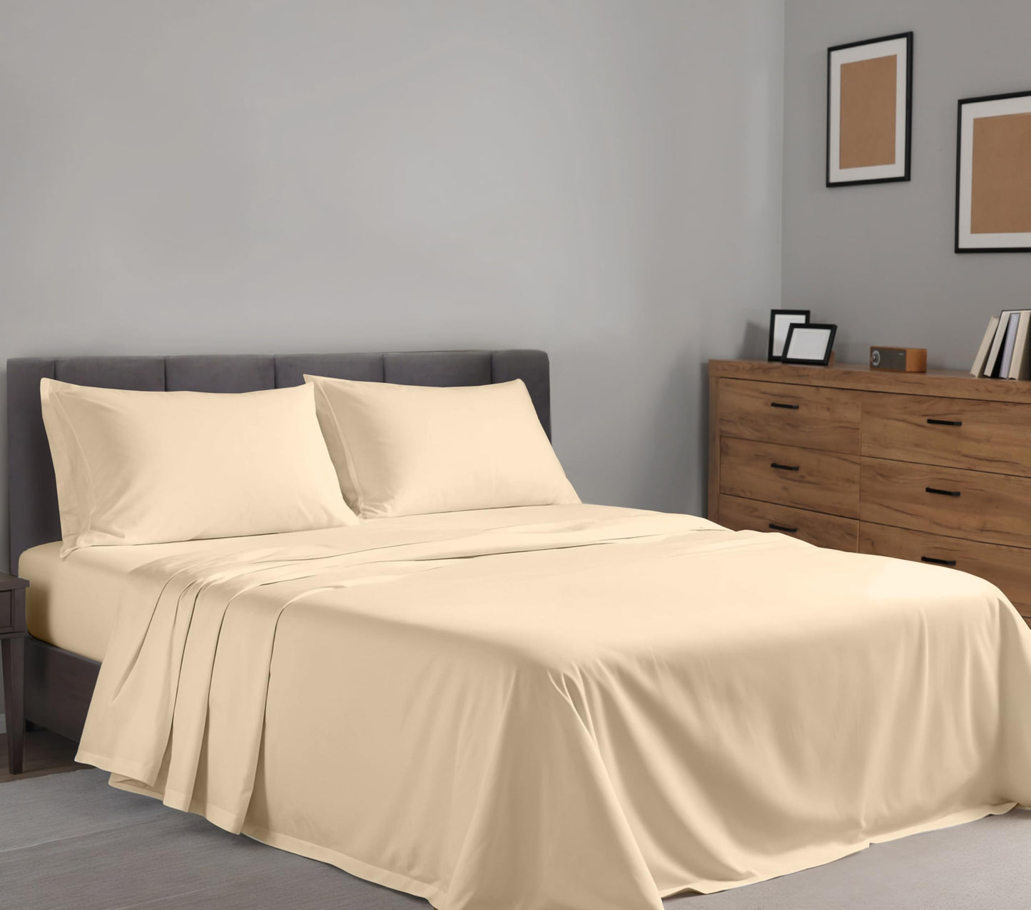 RUVANTI 100% Cotton Percale Sheets, Full Size, Beige