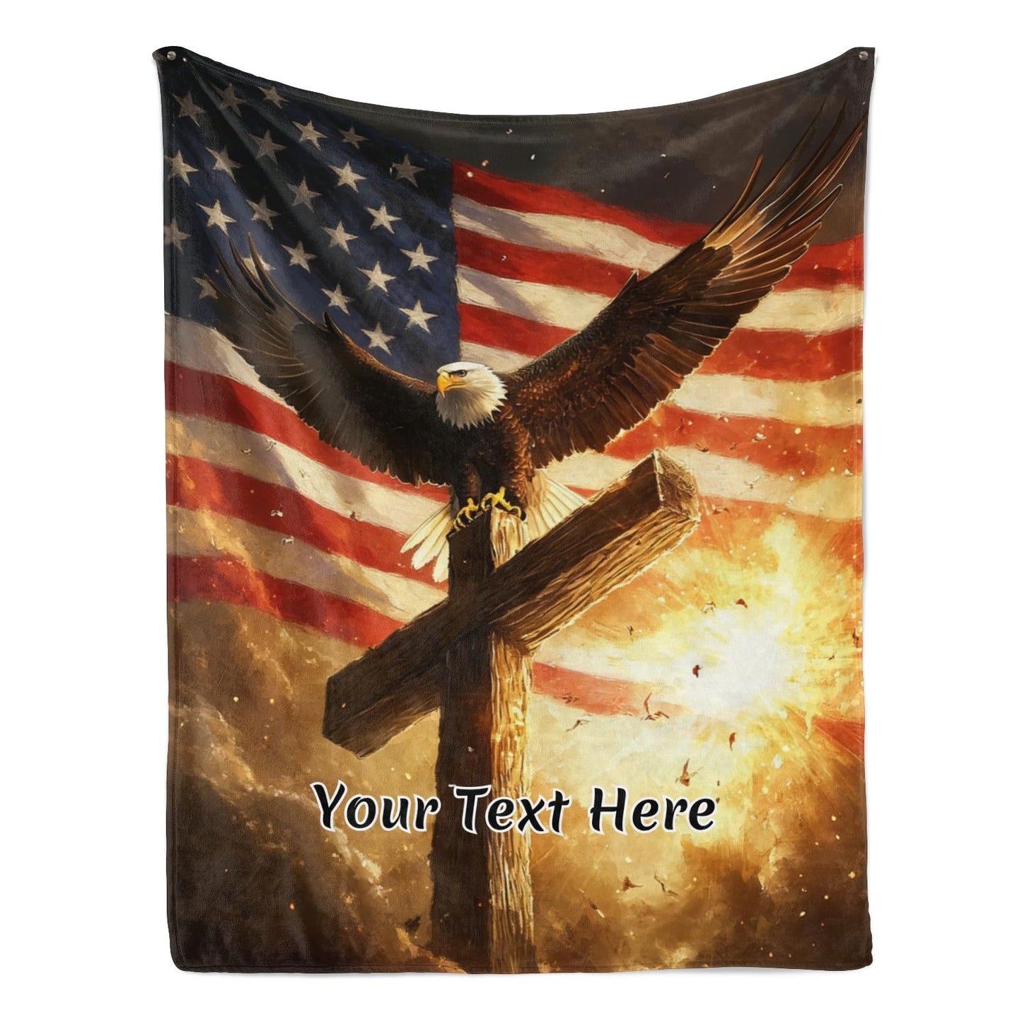 Cross Eagle and America Flag Blanket Personalized - Ultra Soft Throw with Name for Independence Celebration Gift, 30" x 40"