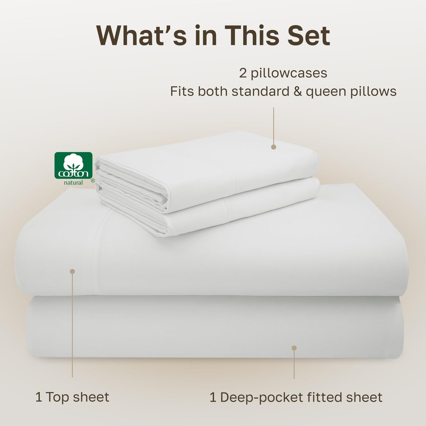 California Design Den Full Bed Sheets Set - 600 Thread Count Sateen, 100% Cotton Sheets, Deep Pockets with All Around Elastic, Snug Fit, Durable Bedding Set - Antique Ivory Mist
