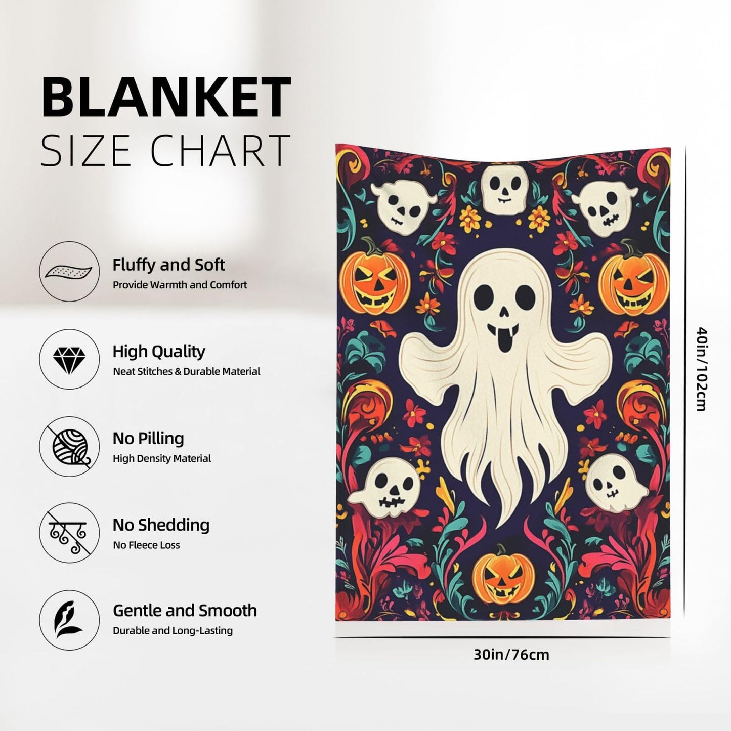 CDSASHCA Spooky Ghosts Flannel Blanket,Cute Design with Floating Phantom Print,Ultra-Soft Fleece for Festival Party Cozy Vibes，Suitable for Sofa,Bed and Office Decoration，Gifts for Friends 30X40 inch