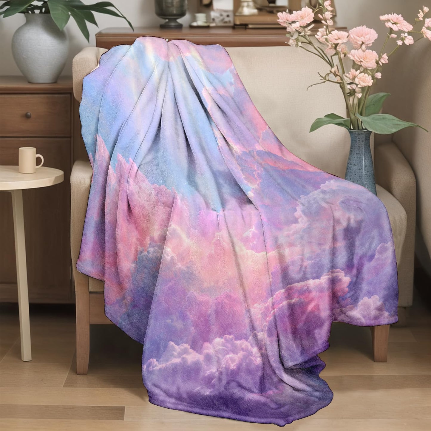 YCUFN Fantasy Cloudscape Flannel Blanket 50"x60" Pink Purple Sky and Sunlight Lightweight Throw Blankets Birthday for Girls Women Office Bedroom Sofa Travel Dreamy Home Decorate