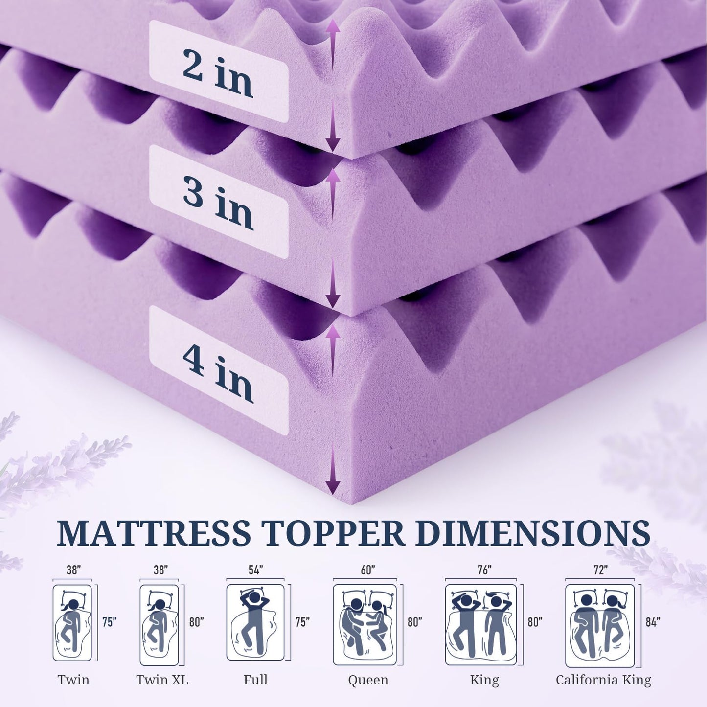 3 Inch Egg Crate Mattress Topper Queen, Gel Infused Memory Foam Mattress Topper for Pressure Relief, Breathable Mattress Pad Bed Topper in a Box, CertiPUR-US Certified, Purple, 60"×80"