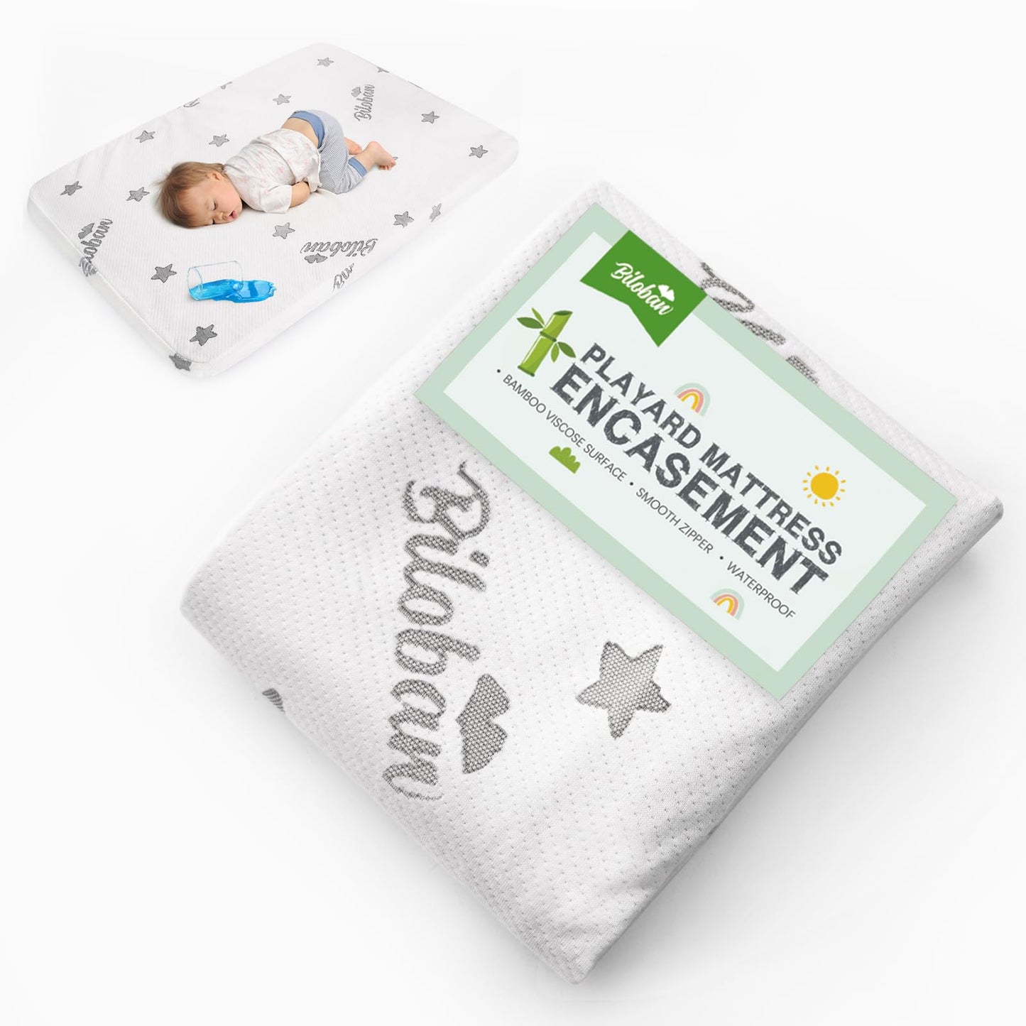 2 Pack Pack and Play Mattress Protector Cover Zipper, Compatible with Graco Pack n Play & Dream On Me & Pamo Babe Playard Mattress to 1.5 Inches, Waterproof Playpen Mattress Encasement