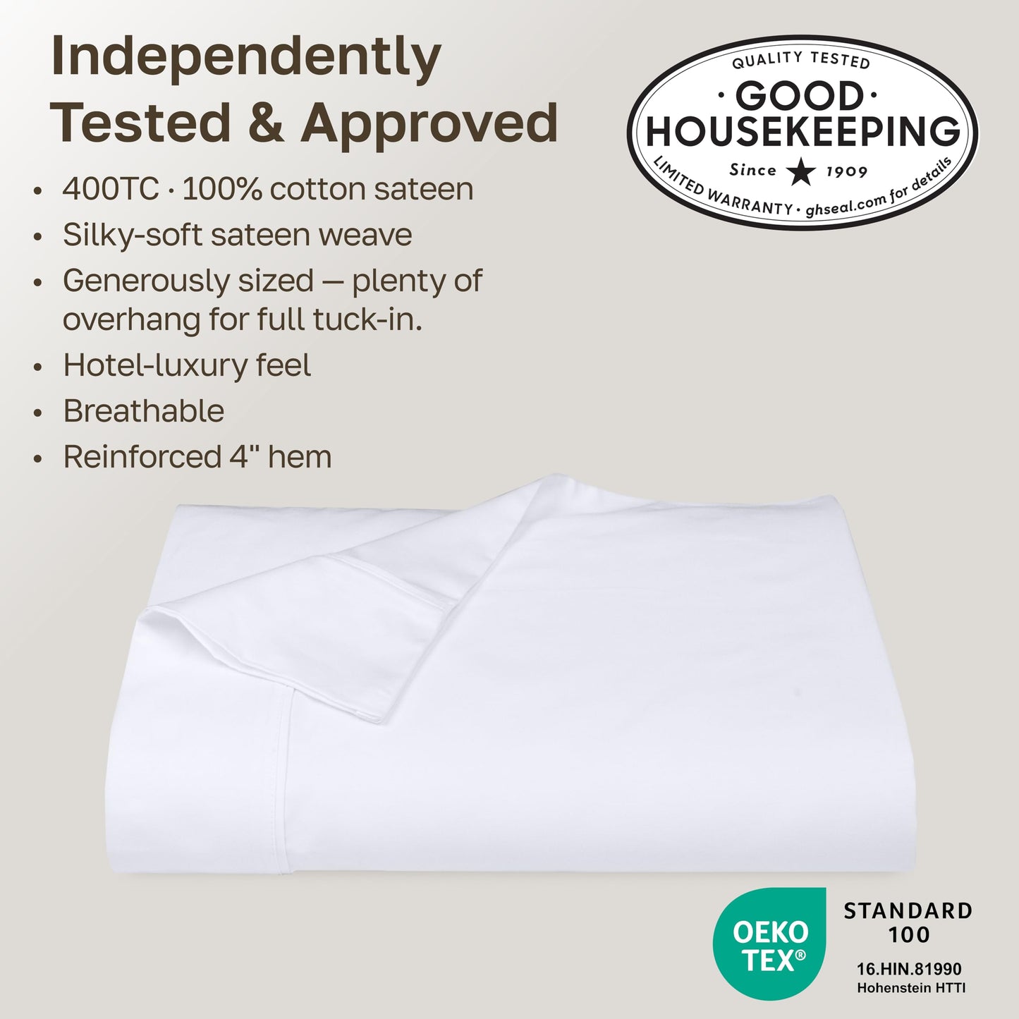 California Design Den Flat White King Sheets Only - Soft 400 Thread Count 100% Cotton Sateen, & Breathable Bed Sheets - White