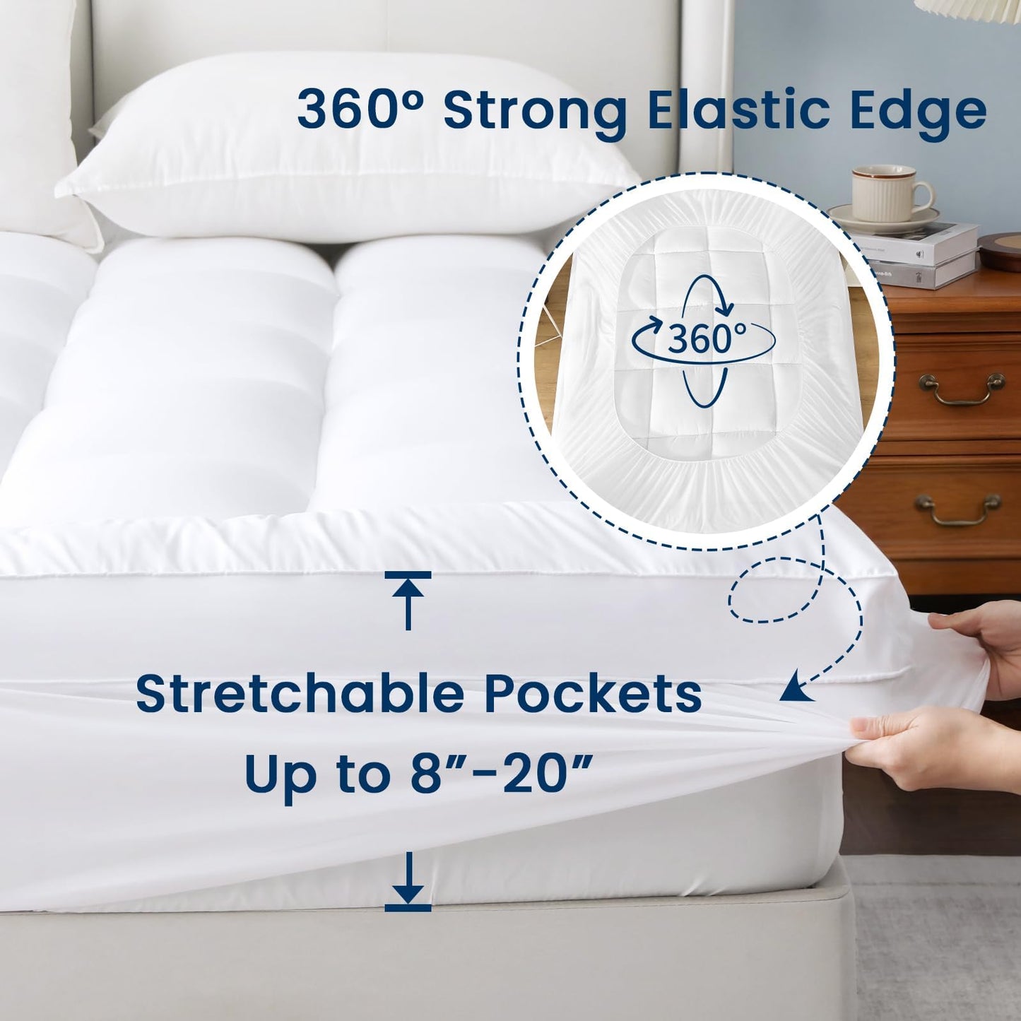 YUGYVOB Queen Mattress Topper Extra Thick, Cooling, and Breathable Mattress Pad 8-21" Deep Pocket Soft Down Alternative Fill