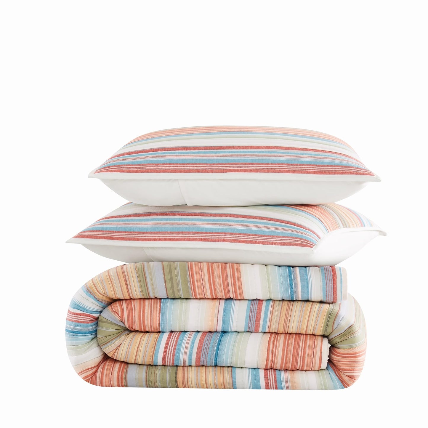 Oceanfront Resort Palm Beach Yarn Dye Stripe 2 Piece Twin Quilt Set, Coastal and Nautical Themed, Oeko-TEX Certified Confidence