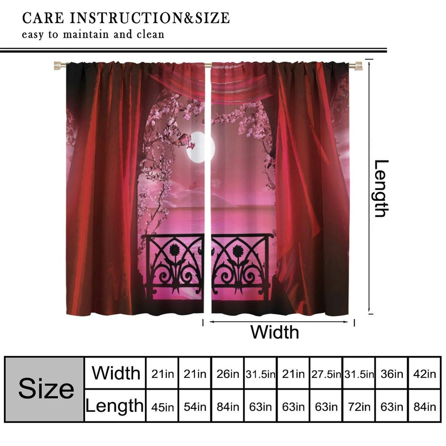 YCness Gothic Window Curtains, Retro Palace Architecture White Flowers Horror Atmosphere Calm Lake Scenery Window Treatments for Kitchen Bedroom Living Room 2 Panels Red Drapes 42x45 Inch