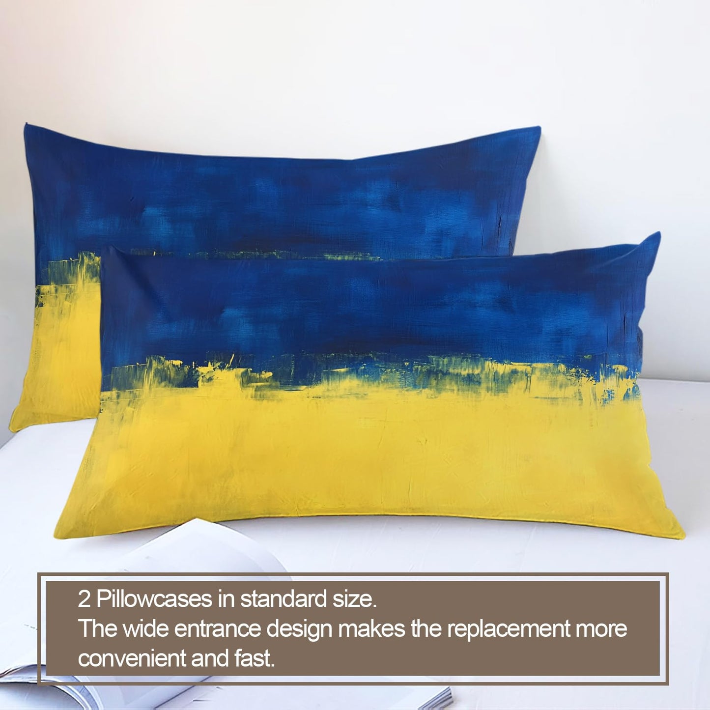 GKPLY Blue and Yellow Bedding Duvet Cover, Abstract Comforter Set with Zipper, Brushes Painting Duvet Cover Twin, 3 Pieces with 2 Pillowcases, Reversible Bedding & Bedroom Decor, Easy Care