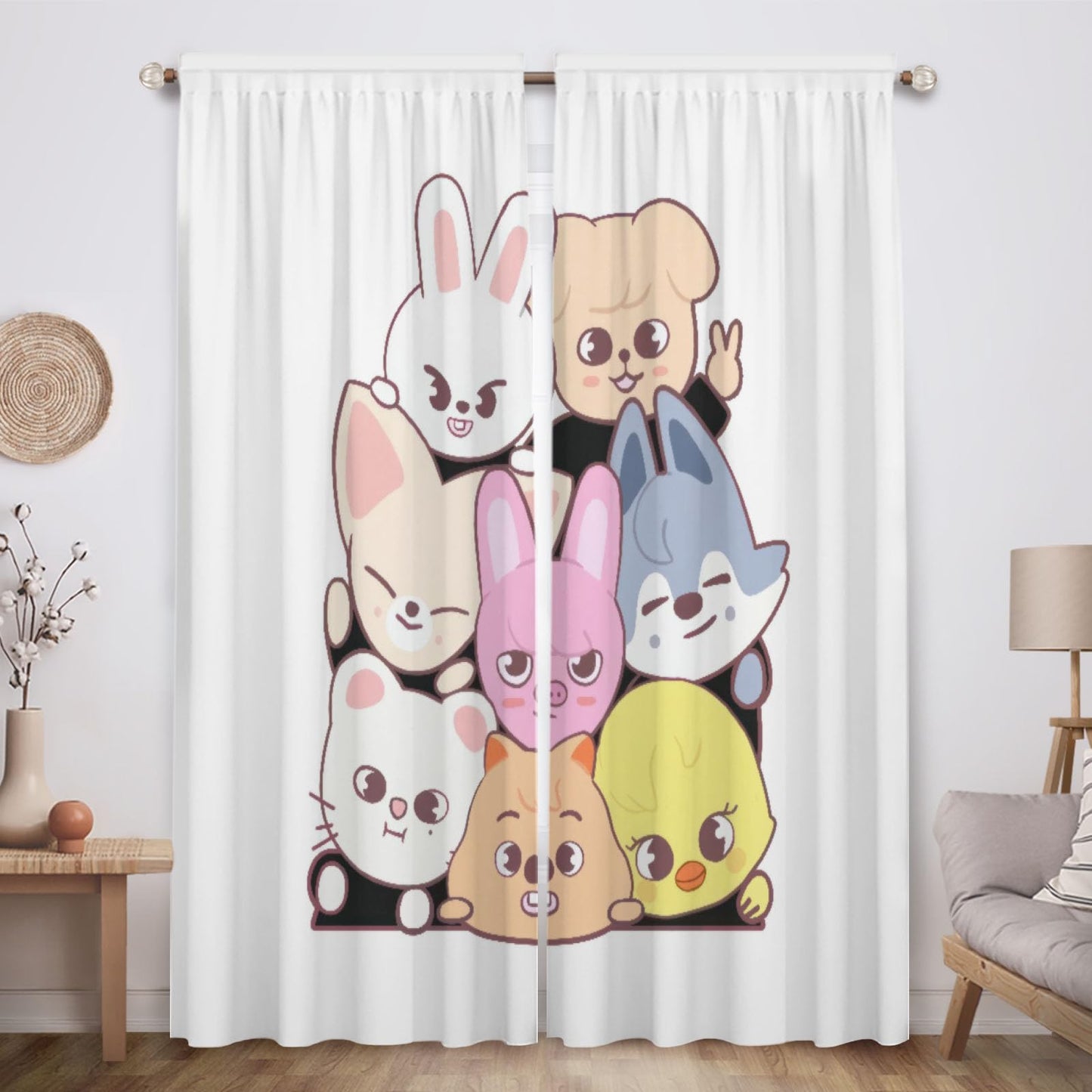 Funnytree Group Window Curtains Youth Soundwave Drapes Bedroom Home Room Decor Durable Fabric Machine Washable 82" X 84" SC00049-013