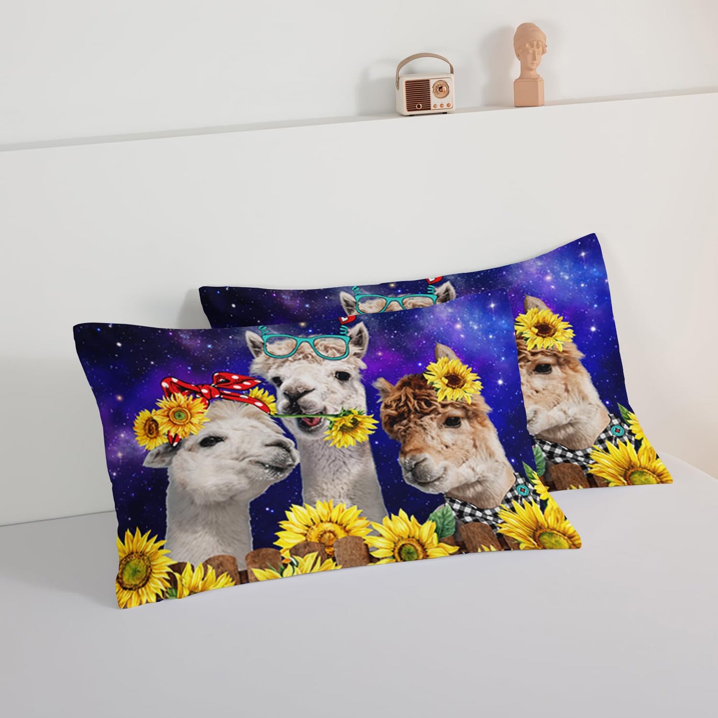 HOSIMA Funny Llama Twin Comforter Set,Alpacas Bedding Sets Animal Theme Room Decor.Soft Microfiber Star Galaxy Sunflower Full Size Bed in a Bag for Boys Girls Children Teens Dorm Room Essentials.