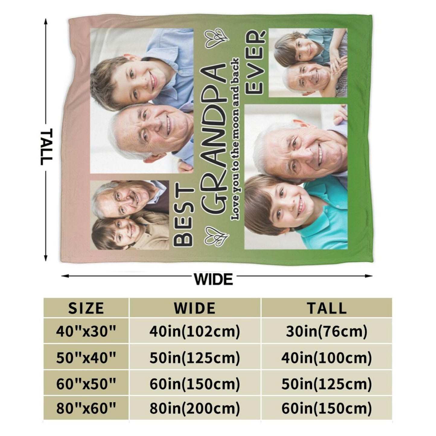 Dewoofly Custom Personalized Photos Flannel Throw Blankets Gift for Your Best Grandpa Ever, DIY Customizable Blanket All Seasons for Birthday Christmas Thanksgiving Presents 60"x50" (Print in USA)