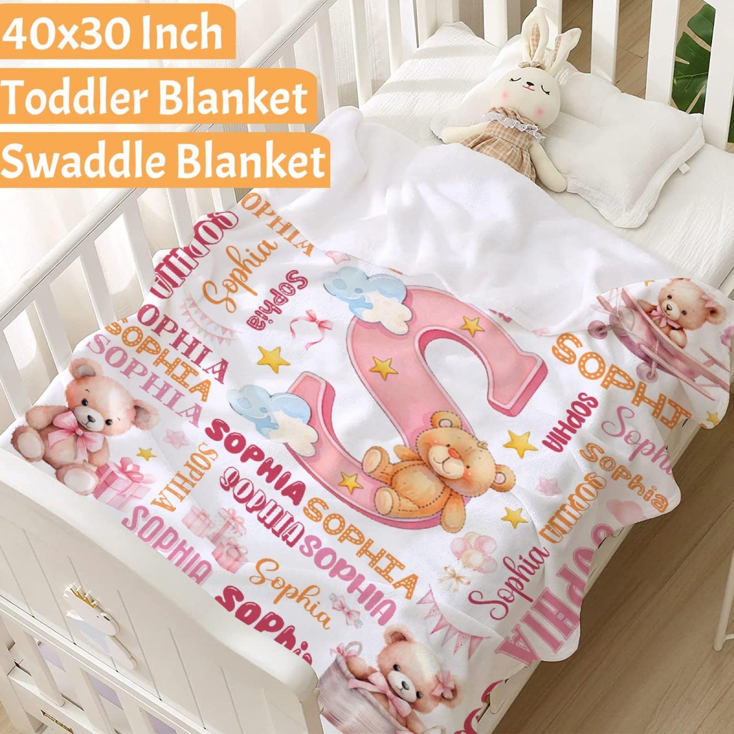 Personalized Bear Blanket Gifts for Bears Forest Animals Lovers - Soft Lightweight Flannel Throw 40"x30"