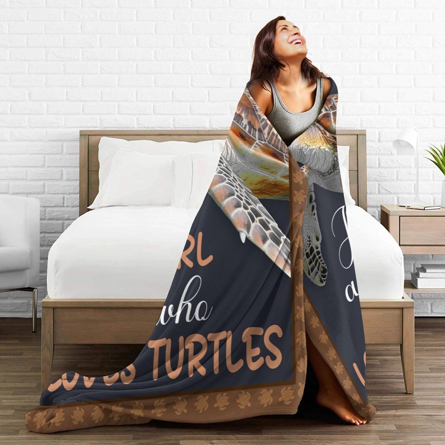 Sea Turtle Blanket Just A Girl Who Loves Turtles Throw Blanket Stuff Decor Merch Cozy Flannel Soft Warm Plush Lightweight Bedding Gifts for Girl Woman Sofa Bedding Couch 50"X40"