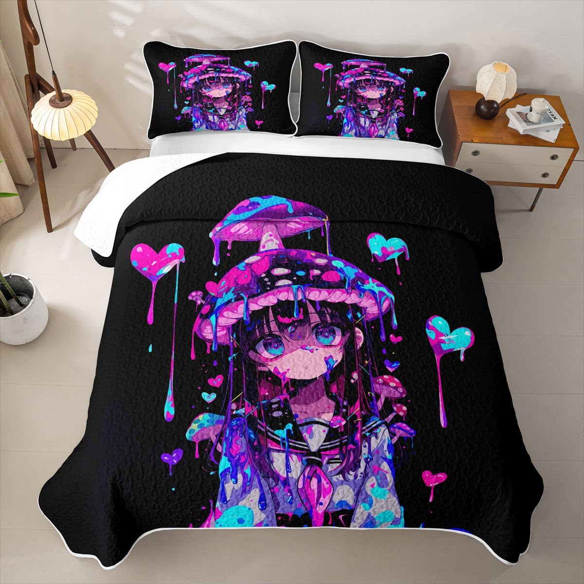 Erosebridal 3D Japanese Girl Quilts Twin Size - Anime Girl in A Sailor Uniform Bedspread Coverlet Set, Kawaii Anime Gift Quilt Coverlets 2Pcs (Only 1 Pillowcase)