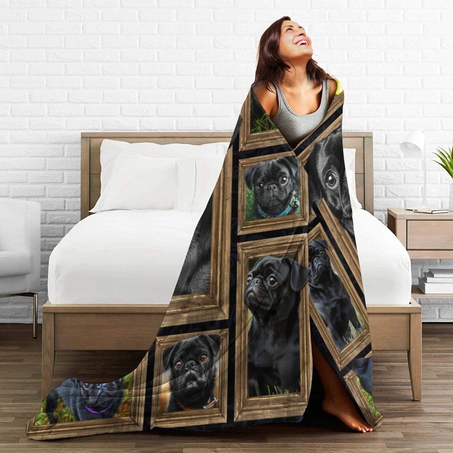 Black Pug Blanket Pug Dog Blankets Fleece Plush Flannel Super Soft Cozy Warm Lightweight Cute Pugs Dogs Decor Gifts for Boys Girls Kids Adults Men Women 40" x 50"
