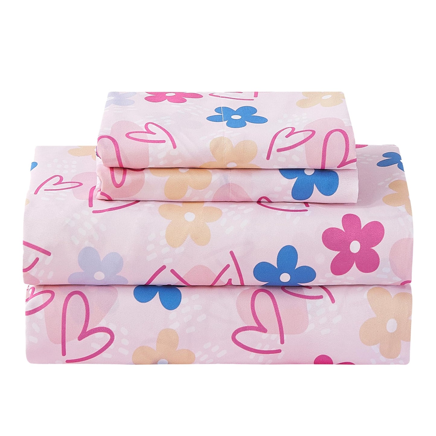 CozySmile Twin Sheet Set Kids,3 Pieces Breathable Soft Microfiber Bedsheets for Child Girls, Oeko-TEX, Anti Pilling Deep Pockets Easy Care Bed Sheets, Heart