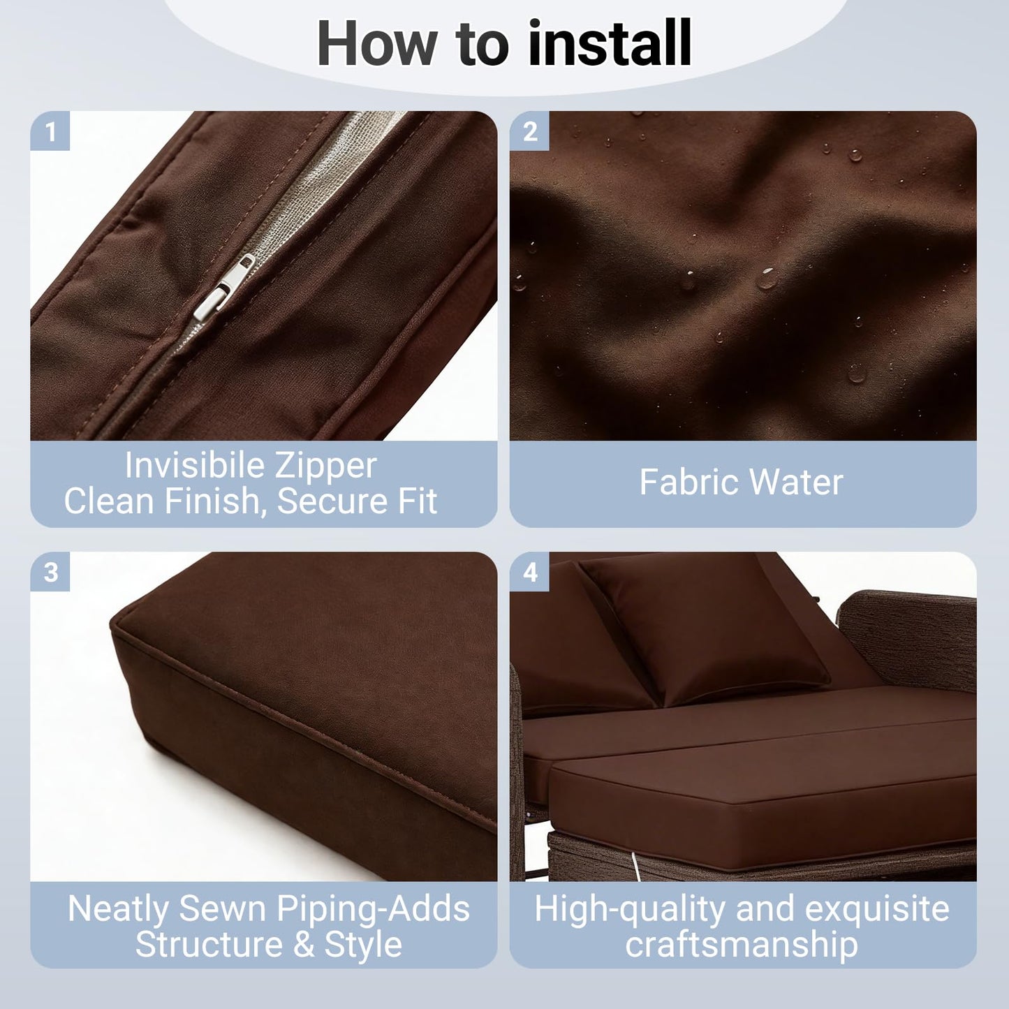 BIBILAB Outdoor Wicker Daybed Covers, Patio Rattan Loveseat Sofa Covers, Cushions Covers, Lounge Furniture Set for Poolside Backyard Porch Covers (Brown)