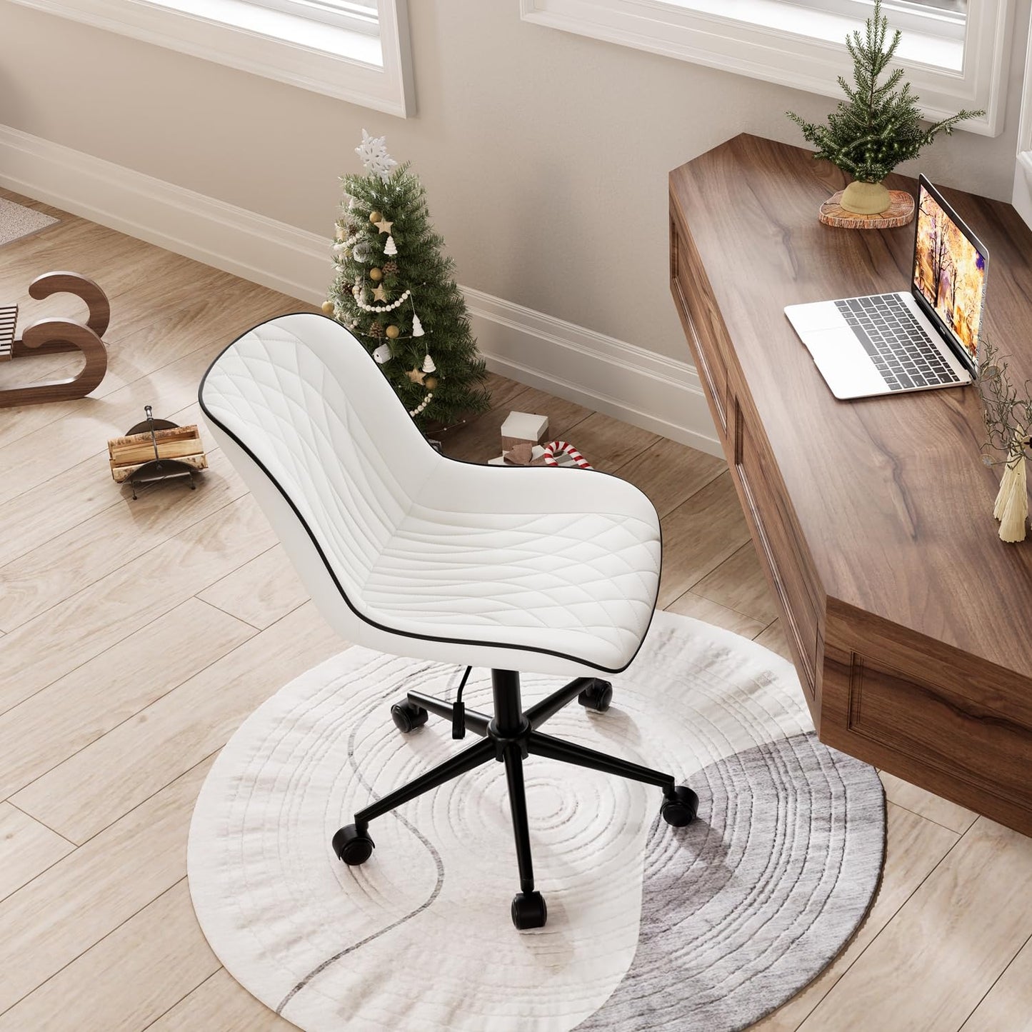 Rowill Modern Office Chair, Swivel Home Office Desk Chair, Rolling Task Chair, Adjustable Work Chair for Small Space, 300LBS Support, White