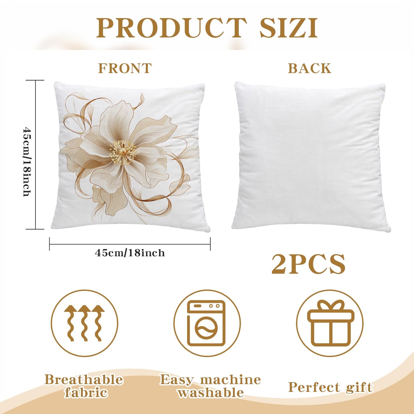 Cvochtty Flower Throw Pillow Covers 18x18 Set of 2, Outdoor Pillow Covers, Simple Elegant Polyester Cushion Covers, Modern Decorative Square Pillowcases for Sofa Couch Bedroom Living Room Car