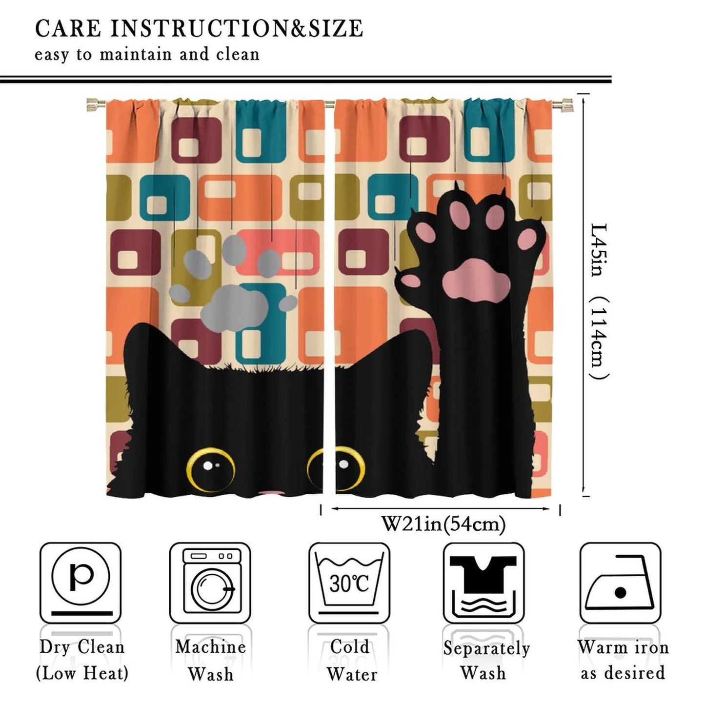 XBDDZSW Funny Cat Cute Cartoon Kids Curtains Modern Retro Boho Minimalism Abstract Geometric Background Kids Bedroom Living Room Decorative Blackout Curtains W42 * L45inch