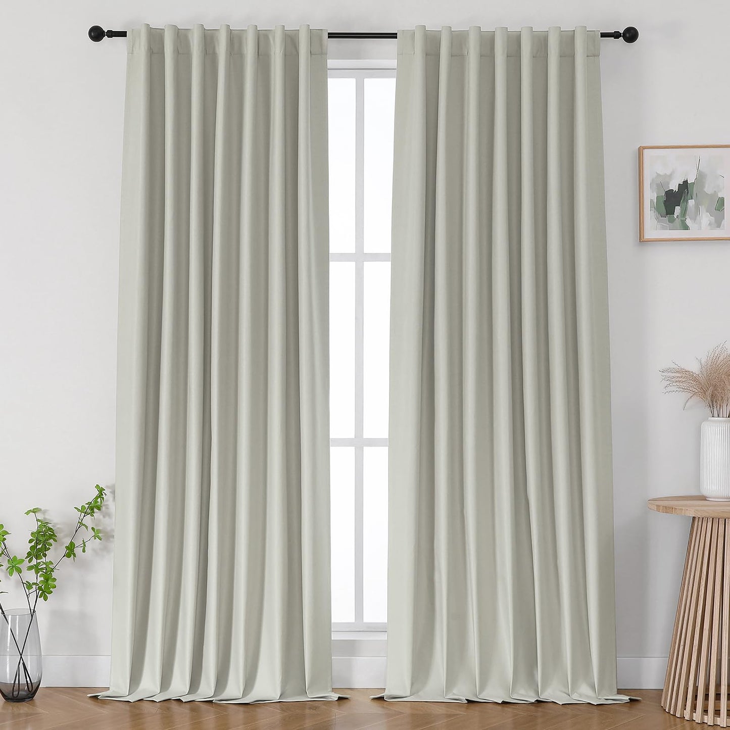Joydeco Black Out Curtain 72 Inch Long - 100% Blackout Living Room Curtains 2 Panels, Rod Pocket & Back Tabs Thermal Insulated Window Drapes for Bedroom (Sandshell,52" Wx72 L)
