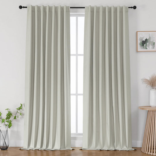 Joydeco Black Out Curtain 72 Inch Long - 100% Blackout Living Room Curtains 2 Panels, Rod Pocket & Back Tabs Thermal Insulated Window Drapes for Bedroom (Sandshell,52" Wx72 L)