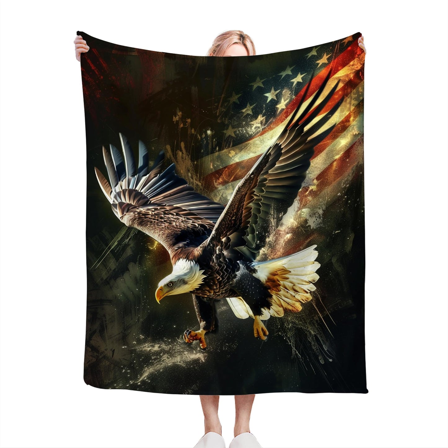 American Eagle Bald Eagle Throw Blanket and Decor With American Flag Design for All Ages - Soft Warm Cozy Fleece for Couch, Sofa, Bed 50"x40"