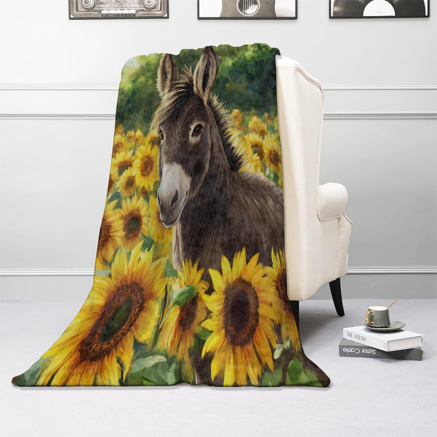 Kibue Cute Donkey & Sunflowers Blanket, Soft & Warm Flannel Throw - Cozy Lightweight Blankets for Travel, Decor, Bedroom, Office, Sofa for Adults Kids - Ideal for All Seasons 60"×50"