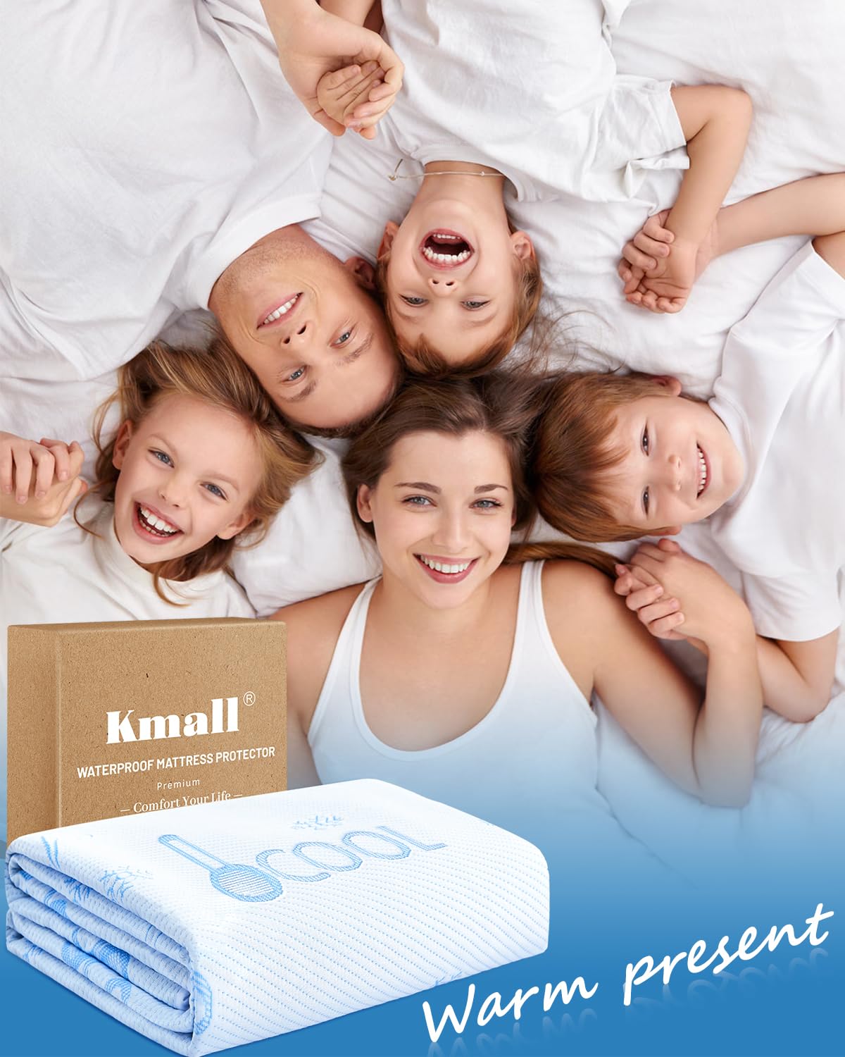 Premium Cooling King Size Mattress Protector - 100% Waterproof & Breathable Cool 3D Air Fabric Bed Mattress Cover, Ultra Soft Noiseless Mattress Pad for 8"-21" Deep Pocket, Machine Washable (White)