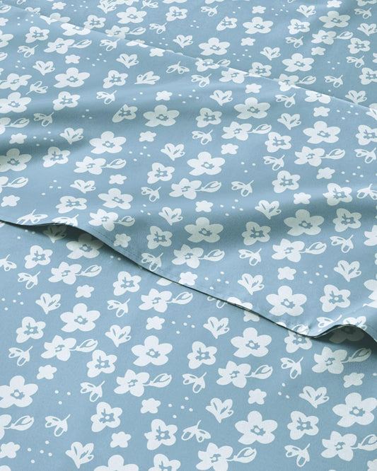 Floral Sheets - Blue Floral Bed Sheet Set - 1 Flat, 1 Fitted & 1 Pillowcase w/ Deep Pockets - Comfy, Wrinkle & Fade Free - Boho Botanical Bedding - Ultra-Soft, Breathable and Cooling - Twin Size Set