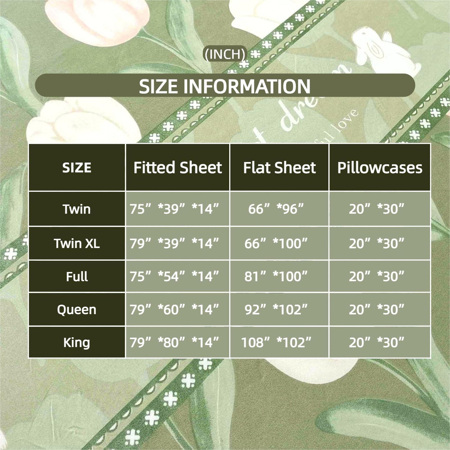 SDIII 4PCS Rabbit and Green Floral Bed Sheets Twin Set, Soft Microfiber Twin Bed Sheets Floral, Botanical Bedding Sheet All Season
