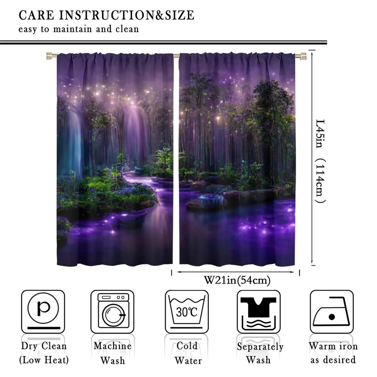DDCBNS Fantasy Forest Curtains,Purple Magical Nature Landscape Window Treatments for Bedroom Living Room Dreamland Scenery Waterfall Drapes 2 Panels Set,Total Size 42 x 45 Inch