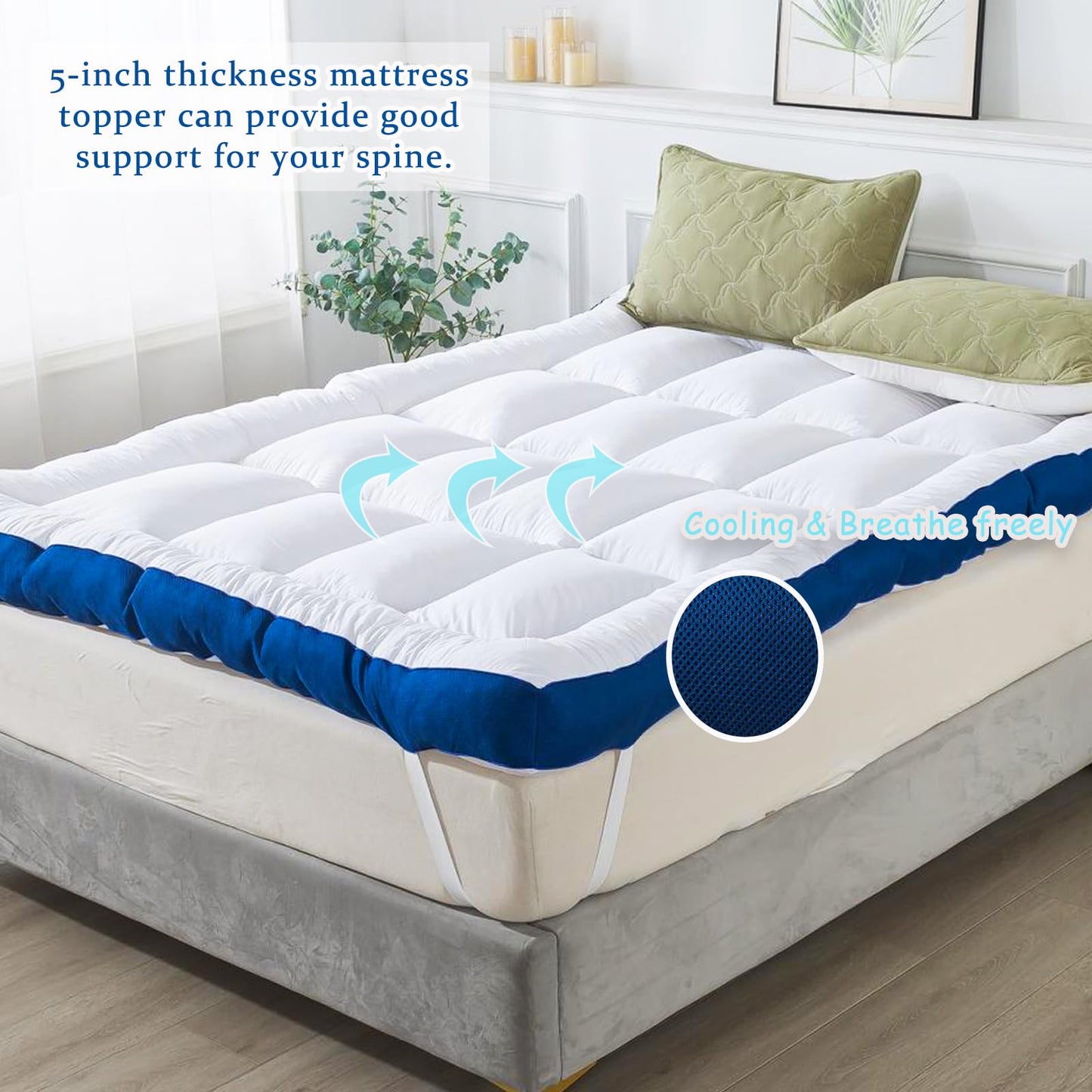 WhatsBedding 5 Inch Twin Mattress Topper for Back Pain Relief, Filled with Breathable & Soft Memory Foam Pillow Top,4 Elastic Straps