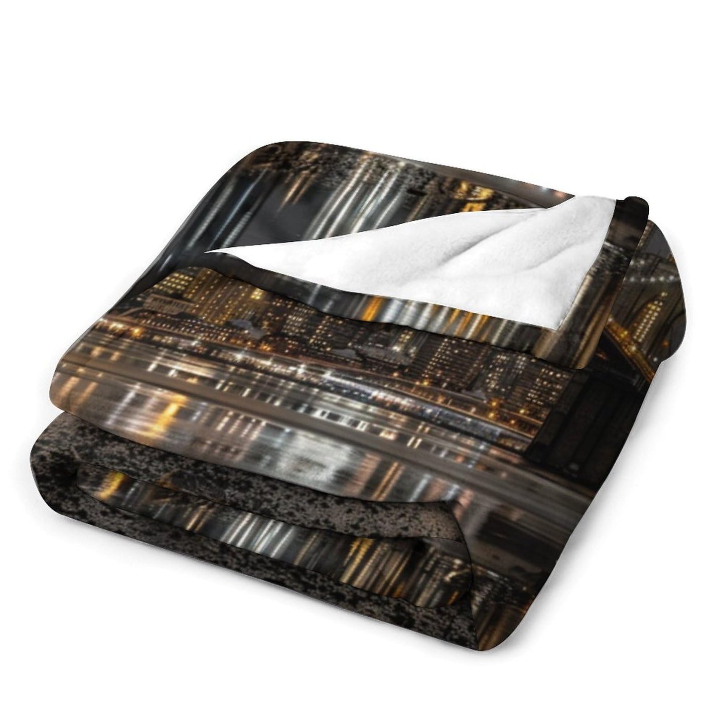 TOWINSFB Novelty City Skyline Flannel Throw Blanket, Soft Lightweight Cozy Warm Bridge River Night Cityscape Blanket for Couch Bed Travel- 30"x40"