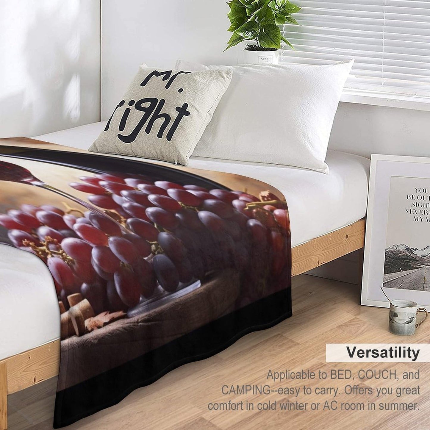 Vuiopuf Grape Wine Print Blanket Lightweight Wrinkle-Resistant for Cozy Lounging, Picnics, Yoga, Decor Gifting