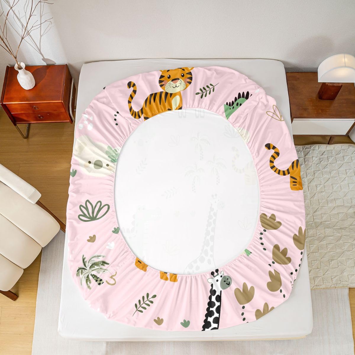 Erosebridal Jungle Animals Bed Sheets Full Cartoon Kawaii Sheet Set for Kids Boys Girls Monkey Giraffe Crocodile Tiger Sheets Hunting Wildlife Flat Fitted Sheet 3 Pcs