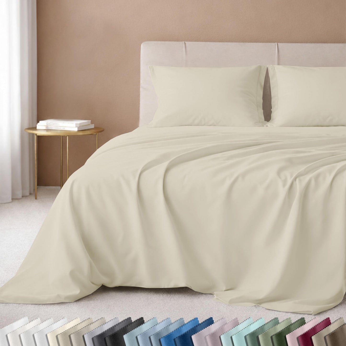 California Design Den Luxury Full Size Sheet Set - 100% Cotton, 600 Thread Count Deep Pocket Full Size Bed Sheets, Sateen Weave - Cream (Warm Ivory)