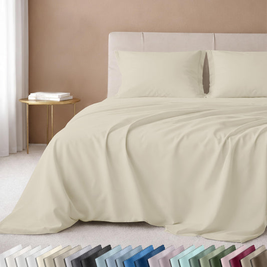 California Design Den Luxury Full Size Sheet Set - 100% Cotton, 600 Thread Count Deep Pocket Full Size Bed Sheets, Sateen Weave - Cream (Warm Ivory)